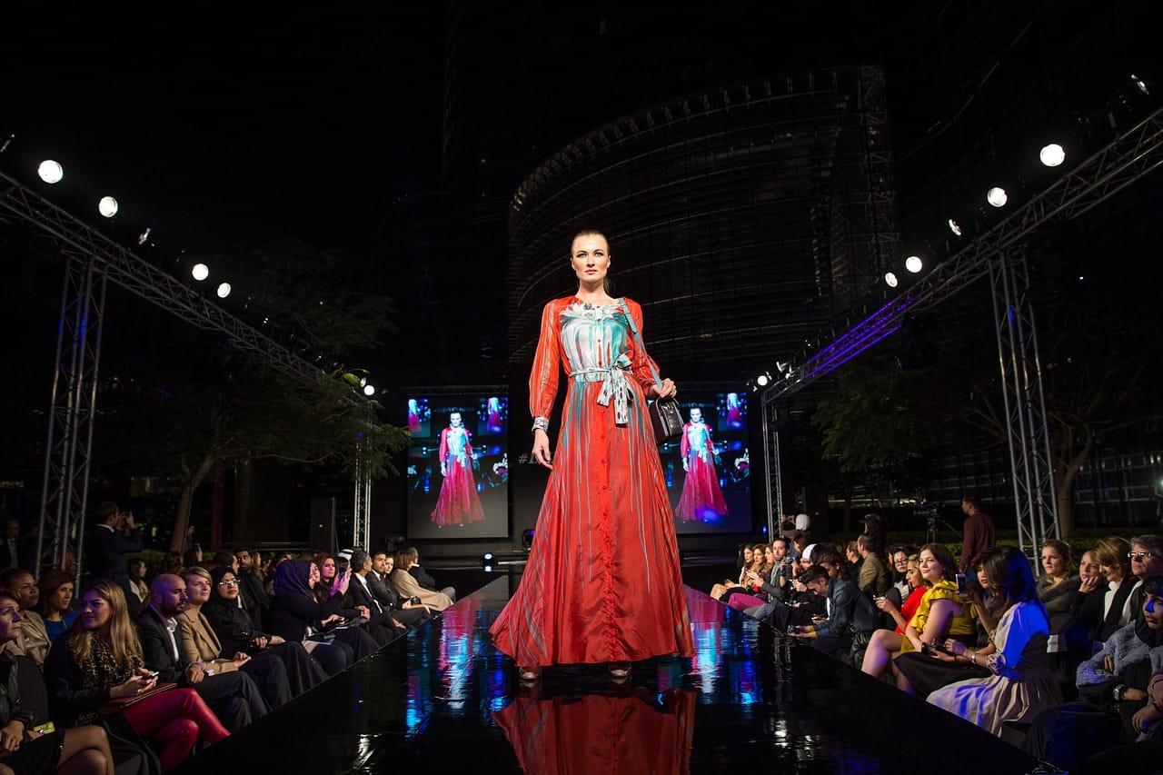 model with a red dress